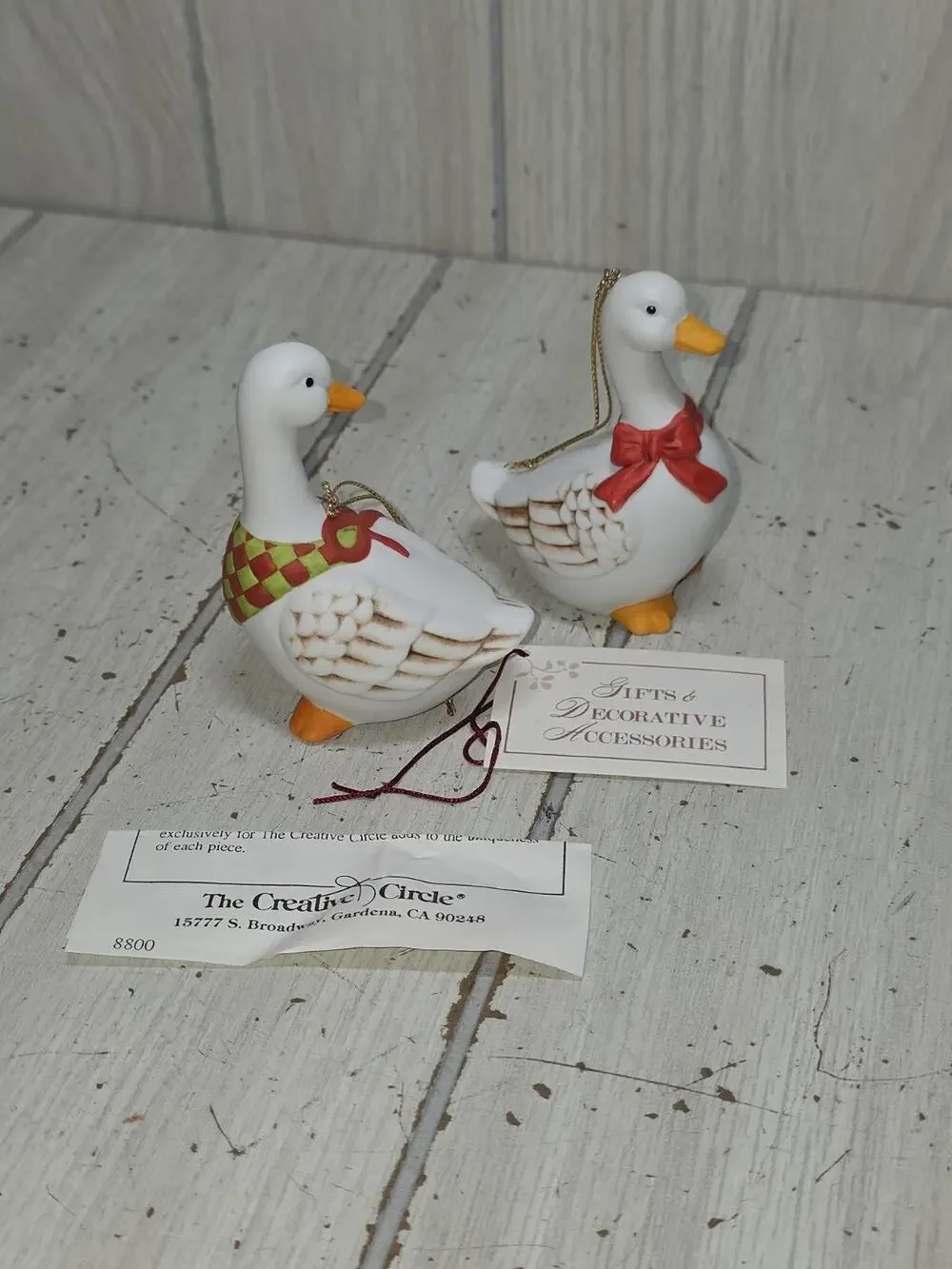 Vintage 80s Christmas Geese Ornaments Set Of 2 Creative Circle Farmhouse NIB 3